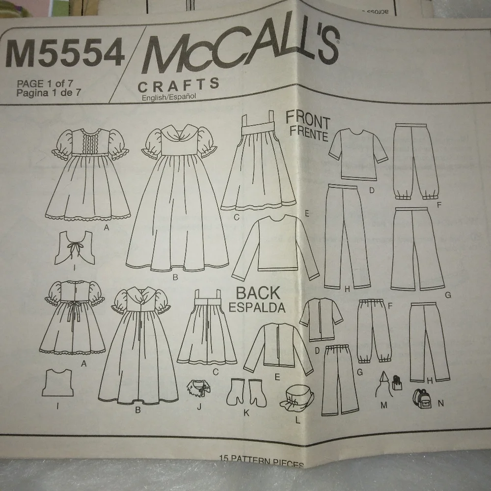 MCCALL'S M5554 Outfits for American Girl Doll and other 18